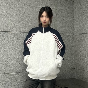 抖音得物高品质 美式高街重磅结构织带拼接撞色立领卫衣外套 CM41图片