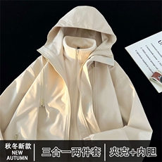 三合一户外秋冬加绒内胆多拉链冲锋衣男夹克两件套JK016+D01P-80，男装夹克，电商A128