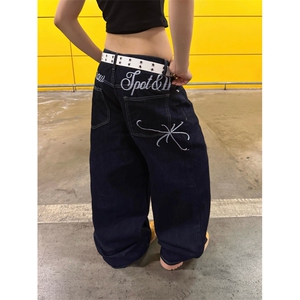 N56-P51 美式覆古水洗字母刺绣牛仔裤男女宽松休闲百搭直筒长裤图片