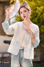 国风刺绣薄款防晒衣外套女2025春夏新款减龄休闲百搭圆领开衫上衣，女装短外套，韩宇舍