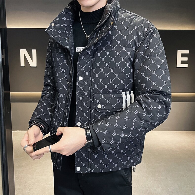 抖音B字母印花白鸭绒男羽绒服潮牌ins风男外套B317/2028/P175,男装羽绒服,电商B317
