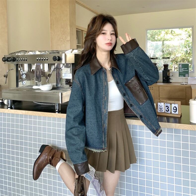新款有货拼皮牛仔外套5511P165K268,女装短外套,2C176
