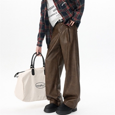 8XL-M特大码皮裤男直通休闲裤软软PU皮宽松阔腿男K9102P75控95，男装皮裤，电商D206-1