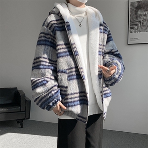秋冬款格子款羊羔毛棉服加绒连帽加厚外套A071-5024-P118