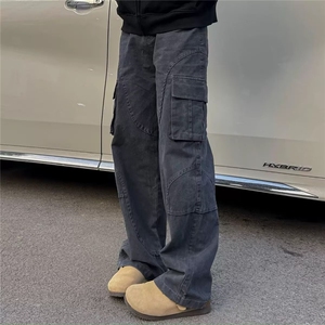 美式复古多口袋工装裤男款秋冬潮牌高街裤子cleanfit直筒休闲长裤图片