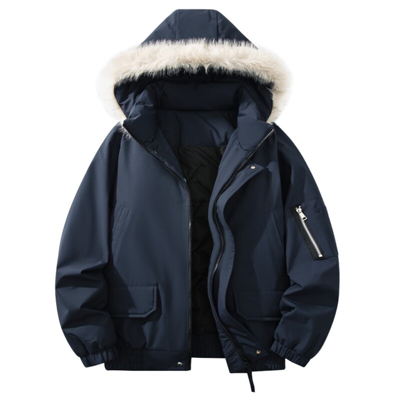 自家图有视频复古加绒毛领外套棉衣新款连帽派克棉服M2572p95，男装棉衣，电商D315