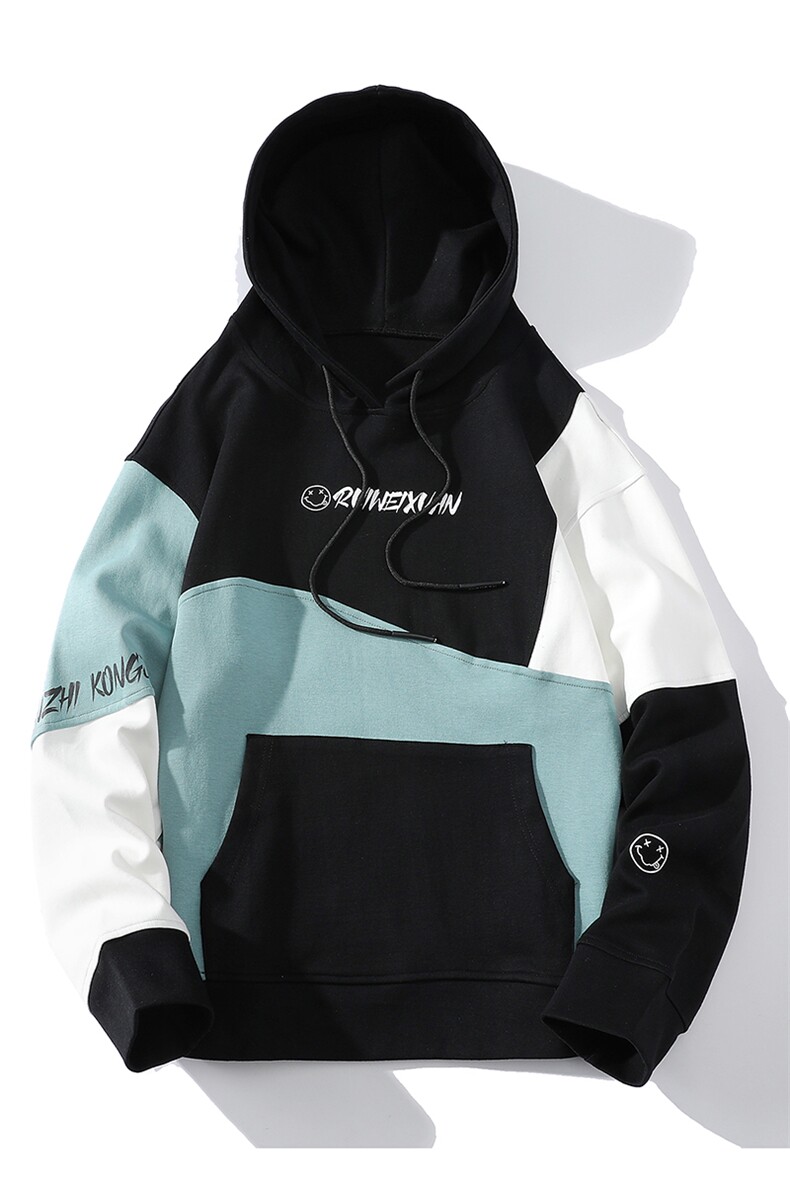 7XL-M货足2023春新款长袖卫衣男白底平铺连帽拼色上衣加肥加大码,男装卫衣,钱塘717(原712)