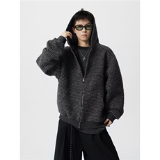 J703-P65美式复古条纹连帽卫衣外套男秋冬宽松休闲开衫上衣，女装短外套，电商B323A