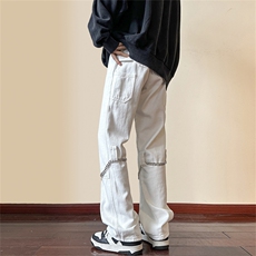 高街美式潮牌直筒链条牛仔裤ins潮炸街白色裤子男N0852-P50，男装牛仔裤，星座308B-2