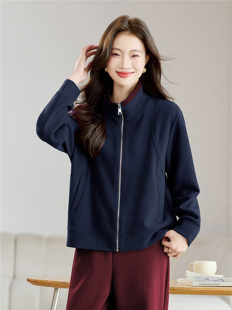 长期有货时尚拼色立领开衫卫衣短款外套女2026春秋休闲运动服上衣,女装卫衣/绒衫,璐依舞