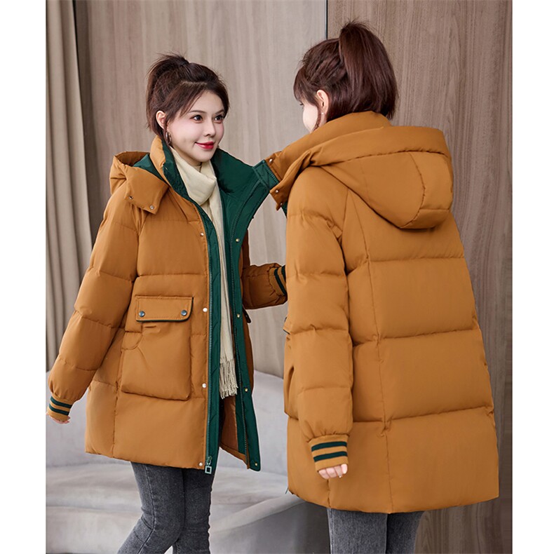 加厚保暖羽绒棉服女中长款2025冬季新款休闲宽松连帽棉袄棉衣外套,女装棉衣/棉服,牡丹诺
