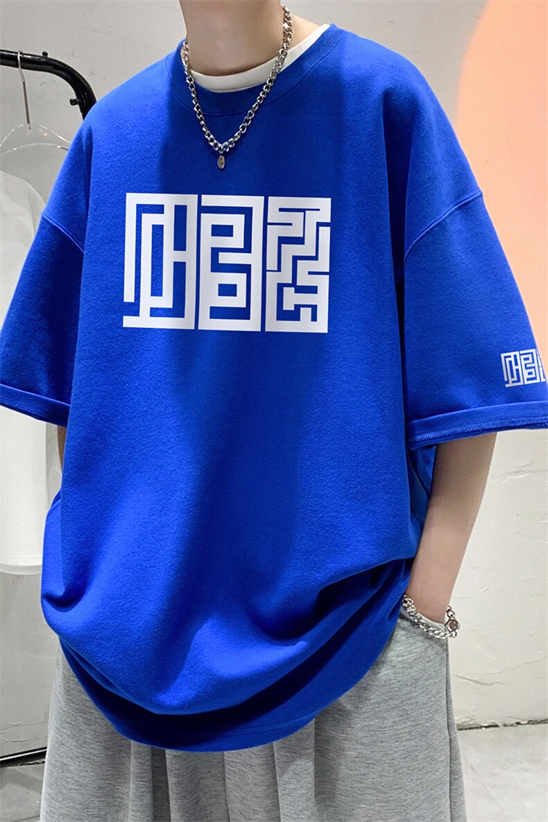 200g抖音质量夏季新款短袖T恤美式复古街头五分袖T6001P28控45,男装T恤,电商A268A