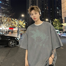 原创潮短袖T恤男生夏季宽松半袖潮牌情侣款纯棉上衣，男装T恤，星座1210-1