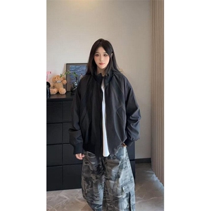 现货 26春装美拉德立领飞行夹克纯色复古廓形高街棒球服外套图片