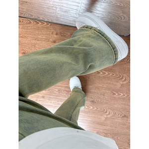 美式高街加绒加厚裤子男秋冬烟灰色牛仔裤KF343常规P38加绒P48图片