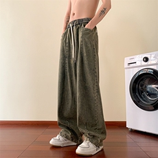美式高街牛仔裤男韩版潮个性阔腿2024春季新款ins长裤RK1193-P45，男装牛仔裤，星座412-2