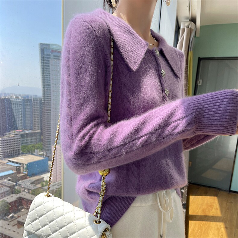 扭花娃娃领女2024秋冬装新款针织衫羊毛衫,女装羊毛衫,百越羊绒