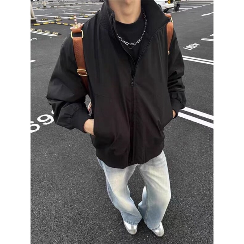 现货26春装美拉德立领飞行夹克纯色复古廓形高街棒球服外套,男装夹克,电商A486-1