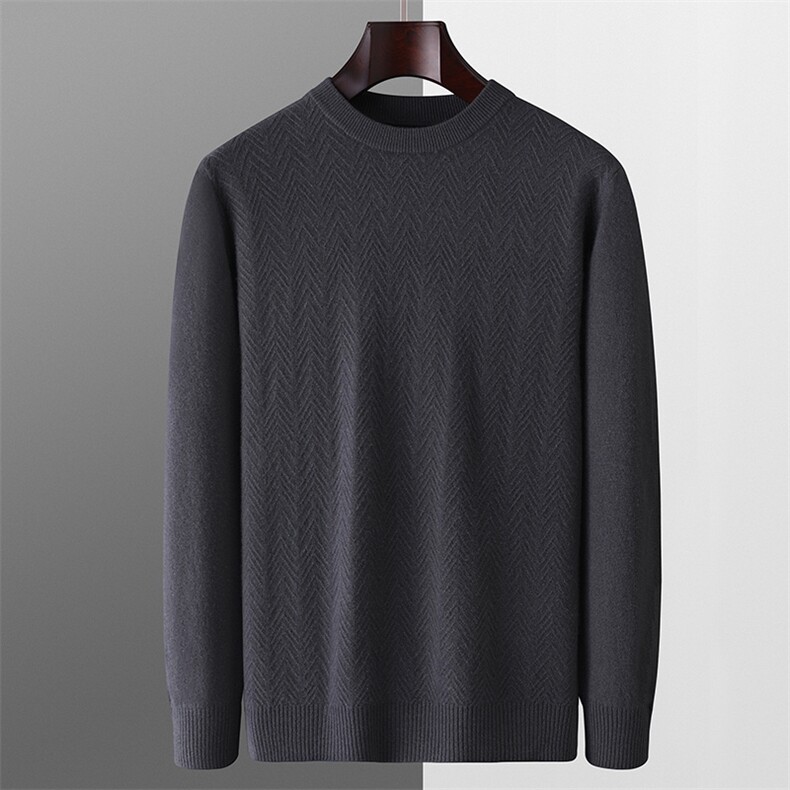 秋冬季羊毛男士十二针圆领提花羊毛衫，男装羊毛衫，君贝羊绒