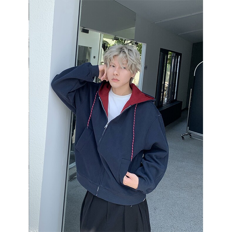 得物品质秋款男连帽卫衣开衫撞色拼接外套W02P60,女装短外套,星座1013-1