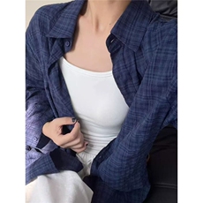 美式复古蓝色格子衬衫外套女春夏新款宽松休闲防晒衬衣CYC77，男装防晒衣，星座1116A（原606A-3）