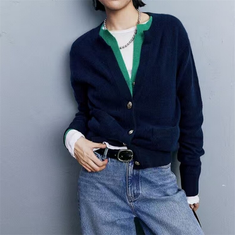 时尚百搭欧版四扣开领羊毛开衫羊毛保暖舒适女士毛衣,女装羊毛衫,旭驰羊绒