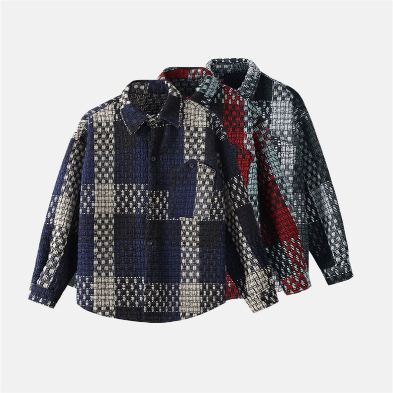 网图春季新款小香风夹克外套男复古格子衬衫领上衣，男装夹克，电商A327