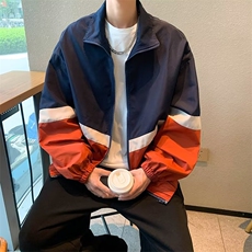 美式复古拼色防风外套男春秋季宽松立领冲锋衣夹克上衣JK194P53，男装夹克，星座410-2