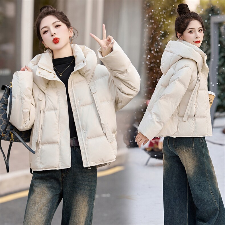 连帽羽绒服女2025年冬季新款韩版百搭小个子冬季女士保暖外套,女装羽绒服,蓝朵琳