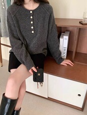 时尚百搭温柔羊毛衫圆领半开衫显瘦修身，女装羊毛衫，圣旺供货