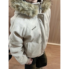 网图座山雕毛领连帽休闲毛呢拼接秋冬棉服情侣款上衣外套P118，男装棉衣，电商C306-1