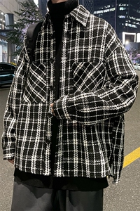 男装夹克男港风千鸟格呢料长袖衬衫外套男 A071-C22-P68图片