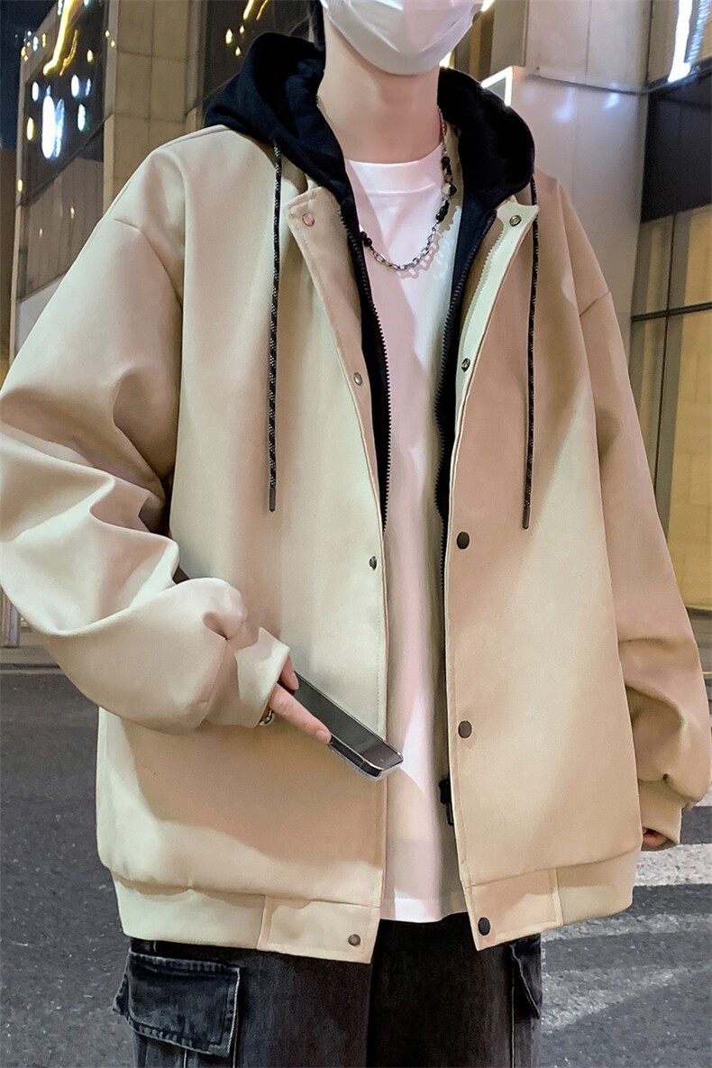 现货2026春秋款潮男假两件连帽皮衣夹克外套A436-D216-P80,男装夹克,电商A436