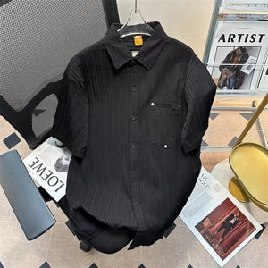 条纹衬衫男短袖夏季高级感外套潮牌痞帅港风春秋款衬衣557/P34图片