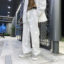 港风反光蝴蝶印花垂感西裤男韩版百搭直筒裤潮A090-DK69-P65限88，男装西裤，电商A089-1