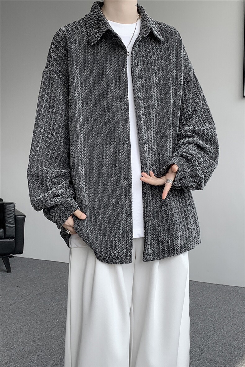 8XL-M鱼骨纹小香风衬衫男生春秋衬衣宽松慵懒垂感外套CS29009P45,男装衬衫,电商B312