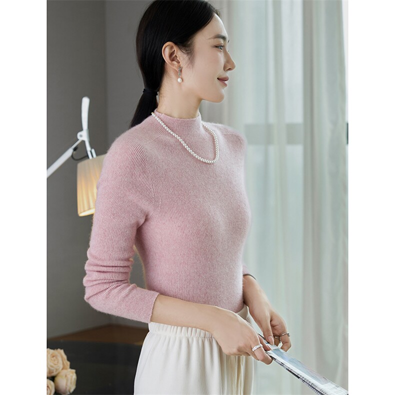 无缝半高领羊绒衫女修身百搭毛衣2025秋冬打底衫保暖灰色针织内搭,女装羊毛衫,云暖羊山羊绒