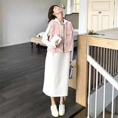现货-2025年春季新款粉色皮马甲两件套203P175K248，女装套装/套裙，浪娴服饰