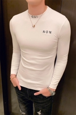 秋季新款潮流休闲纯色修身小高领绣花长袖T恤打底衫男1009-p35，男装T恤，电商D303