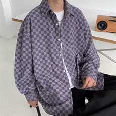 灯芯绒棋盘格衬衫男长袖小众春秋衬衣休闲外套港风日系CS323P40，男装休闲裤，星座410-2