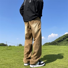 棕色美式复古工装牛仔裤男高街直筒宽松牛仔裤NK291-P48，男装牛仔裤，星座1001-1