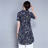 2021年夏季短袖中长款纽扣碎花原创设计气质简约衬衫，女装衬衫，丽影随形