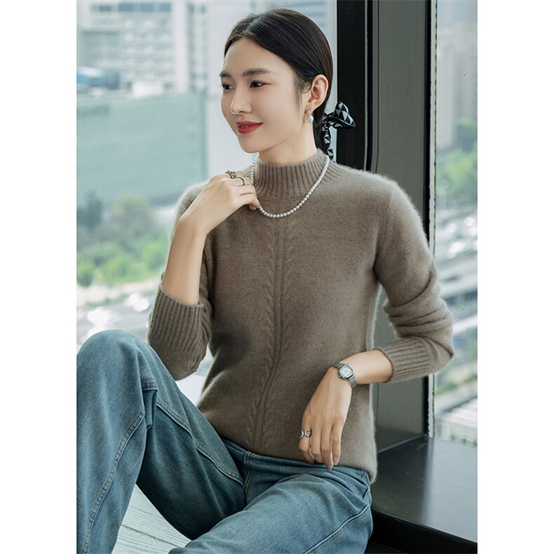 时尚百搭半高领羊绒衫简约优雅显瘦保暖毛衣,女装羊绒衫,百越羊绒