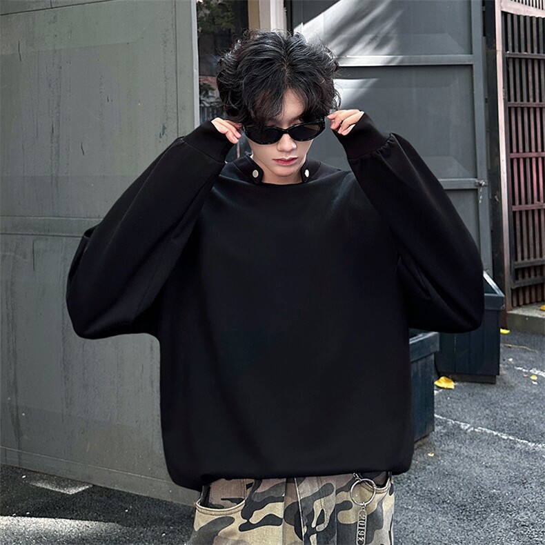 亲肤舒适设计高街痞帅潮男打底衫长袖垫肩小众机车卫衣T恤P50,男装T恤,电商B319