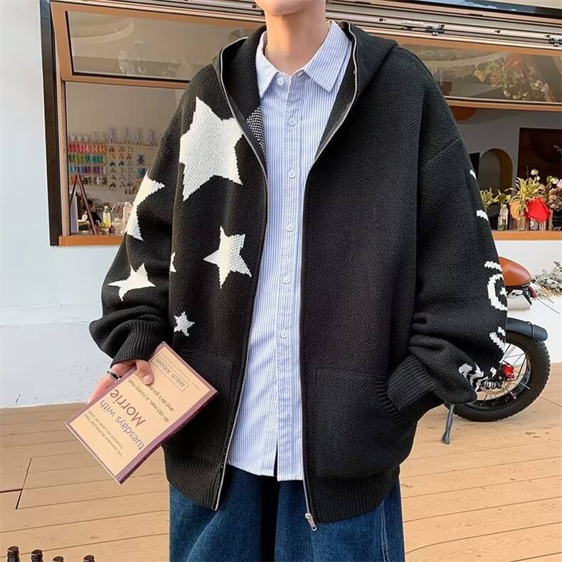 宽松型男开衫长袖印花青春流行新款毛衣休闲带帽M219P67,男装针织衫/毛衣,星座1116-2