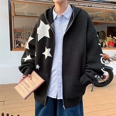 宽松型男开衫长袖印花青春流行新款毛衣休闲带帽M219P67，男装针织衫/毛衣，星座1116-2