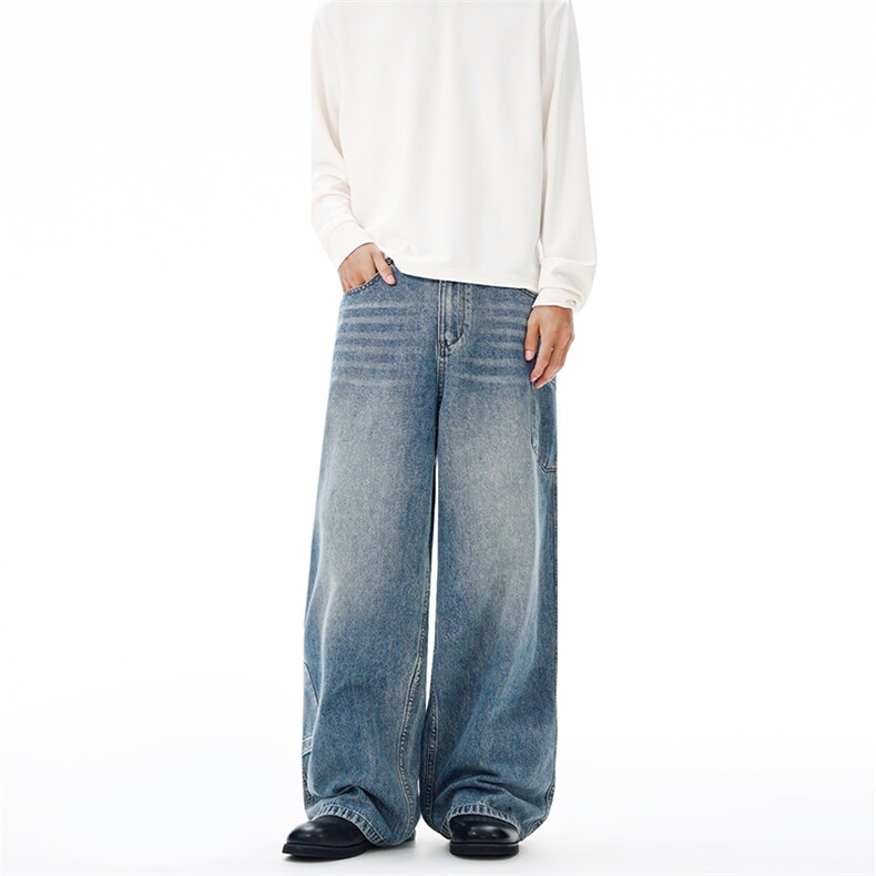 2025秋冬美式冰蓝水洗多口袋牛仔裤男宽松直筒个性百搭潮牌长裤子，男装牛仔裤，星座301D-3