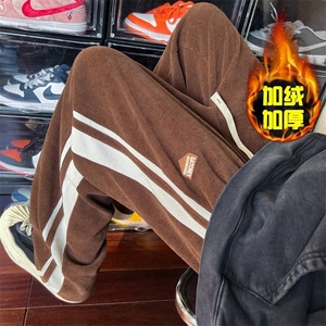 美式复古裤子男秋冬季ins高街vibe潮牌直筒加绒运动休闲长裤K36图片