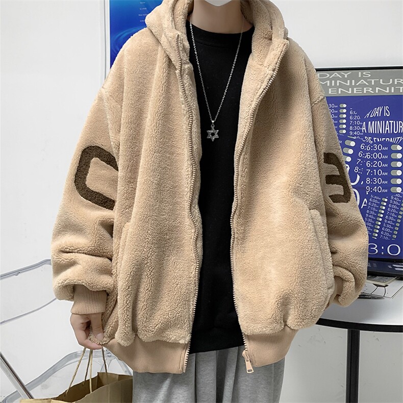 秋冬字母潮流宽松羊羔毛外套新款羊羔绒连帽毛绒棉服W5517-P60,男装棉衣,星座512-2