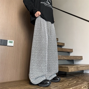 K2588特批35控59小香风斑马纹阔腿裤子男秋季新款拖地裤美式垂感图片